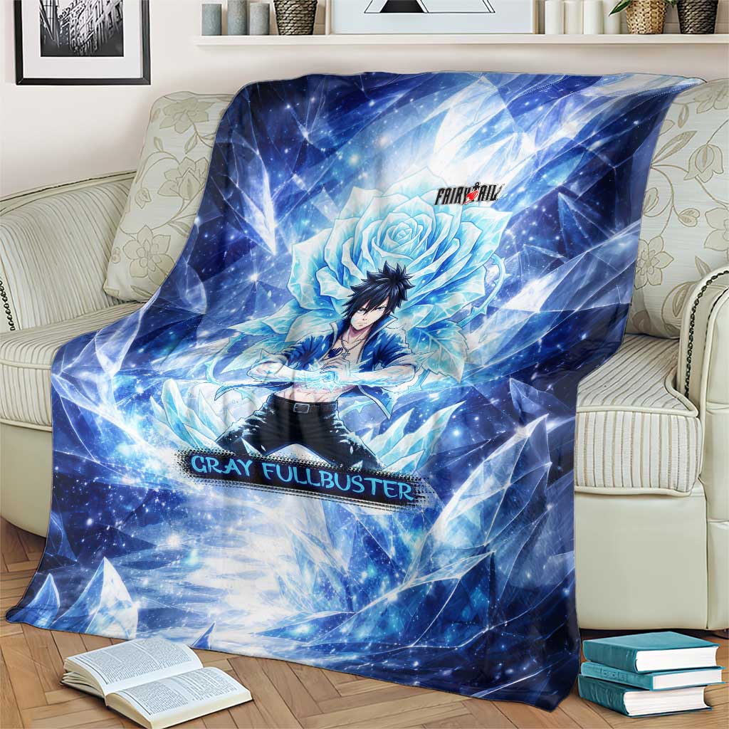 Gray Fullbuster Fairy Tail Blanket Ice Magic Anime Style with Crystal Freeze Motif