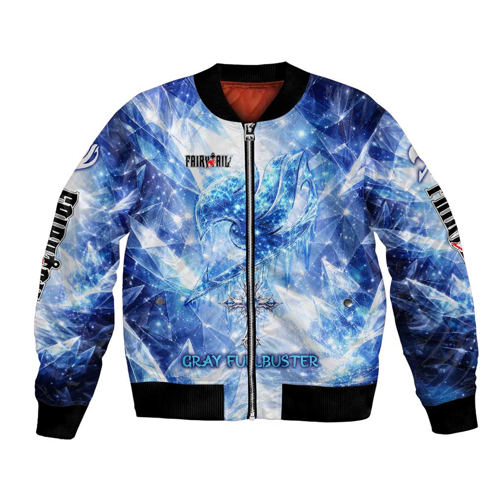 Gray Fullbuster Fairy Tail Bomber Jacket Ice Magic Anime Style with Crystal Freeze Motif