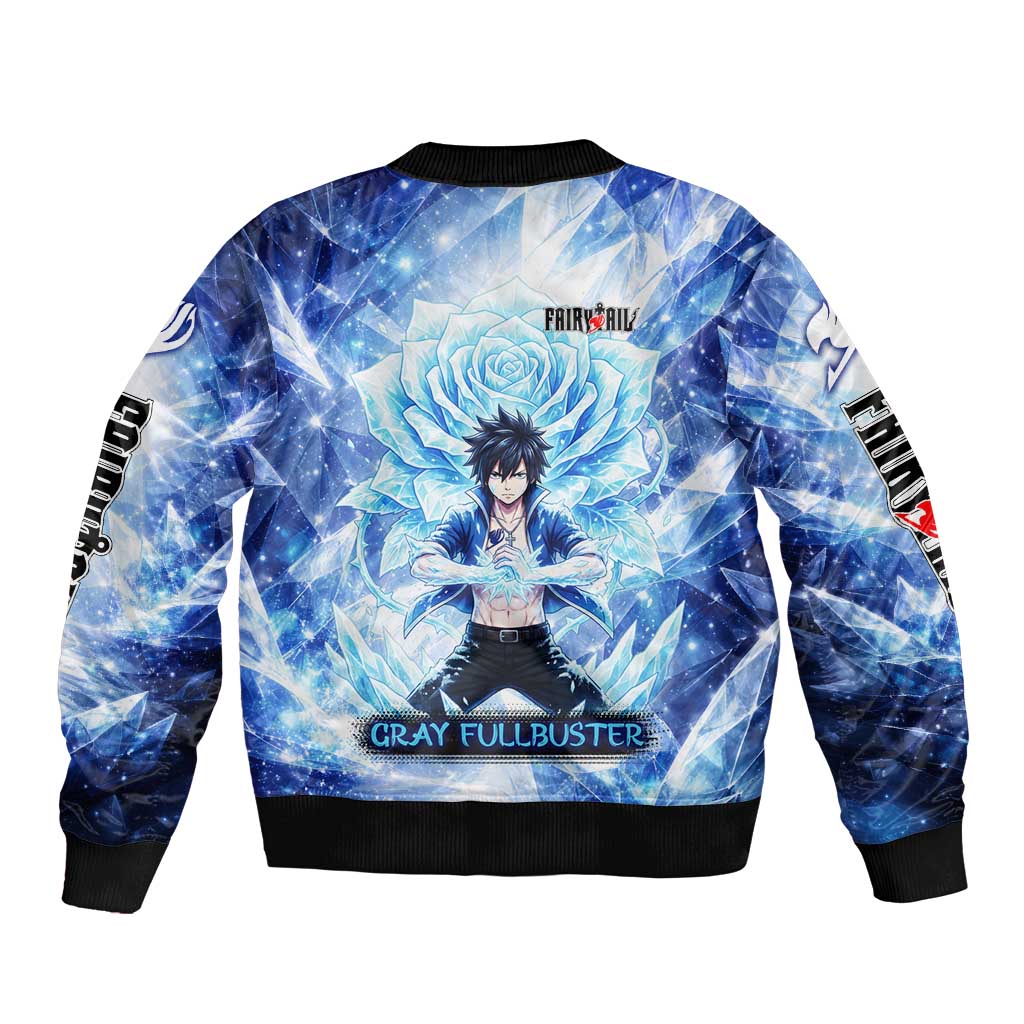 Gray Fullbuster Fairy Tail Bomber Jacket Ice Magic Anime Style with Crystal Freeze Motif