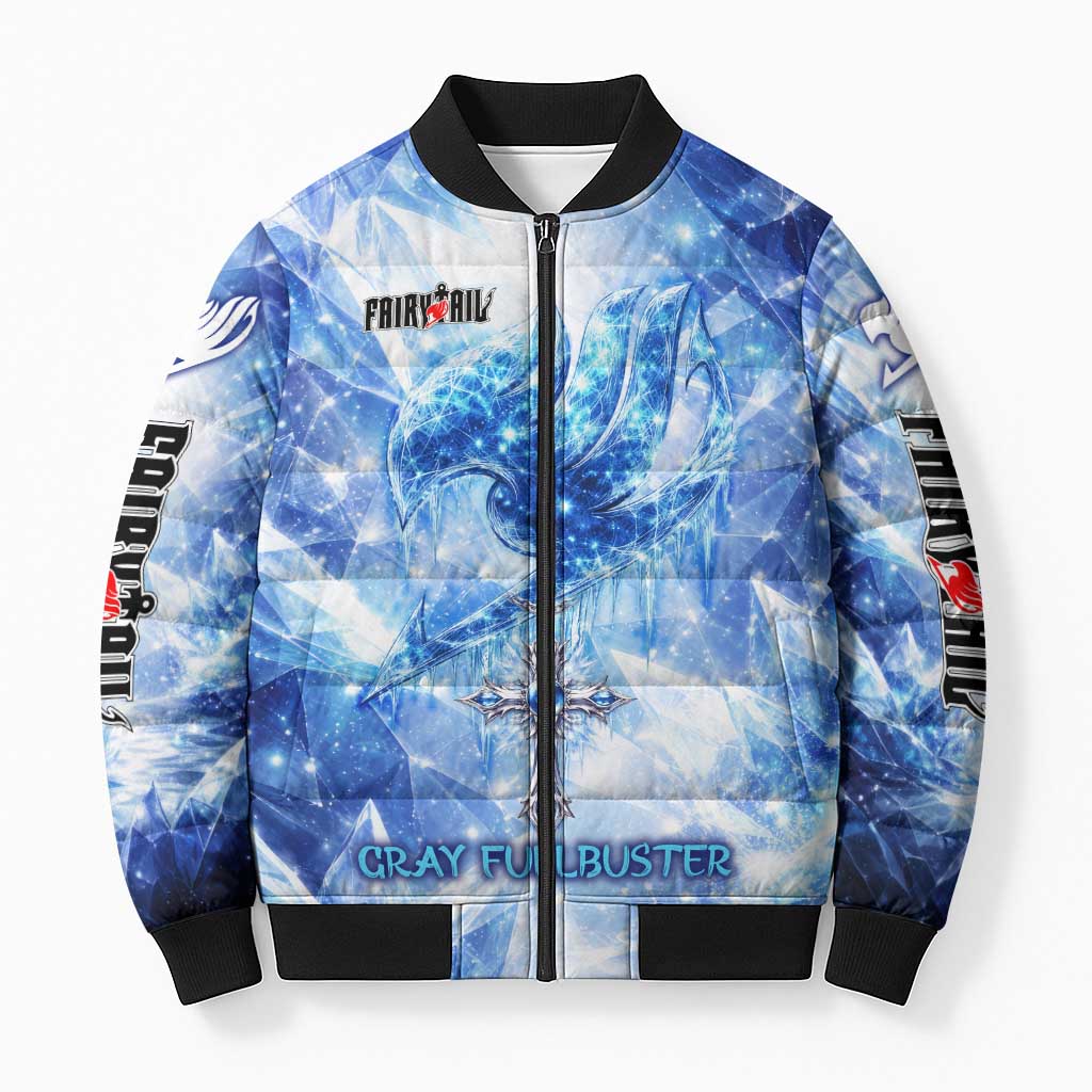 Gray Fullbuster Fairy Tail Bomber Puffer Jacket Ice Magic Anime Style with Crystal Freeze Motif