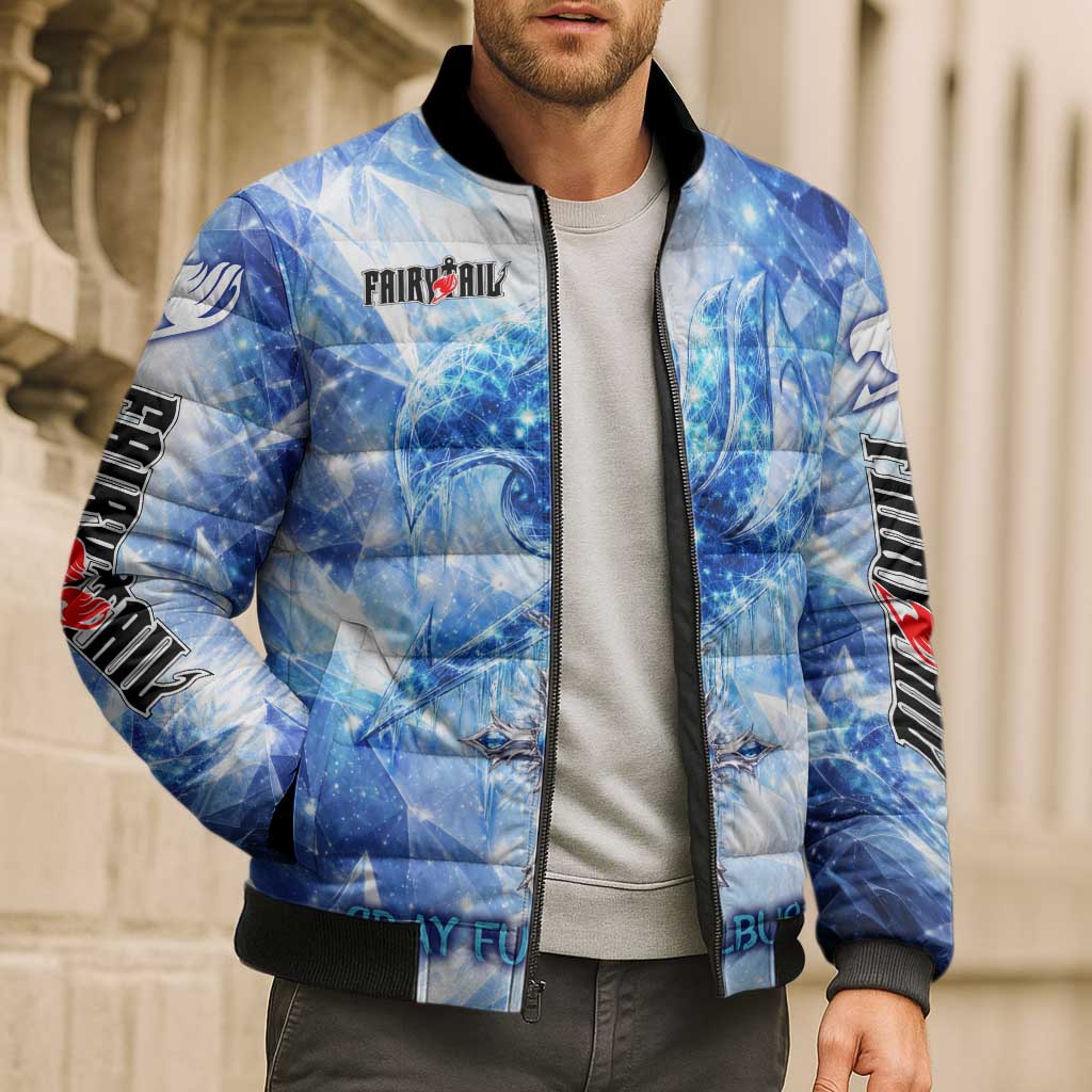 Gray Fullbuster Fairy Tail Bomber Puffer Jacket Ice Magic Anime Style with Crystal Freeze Motif