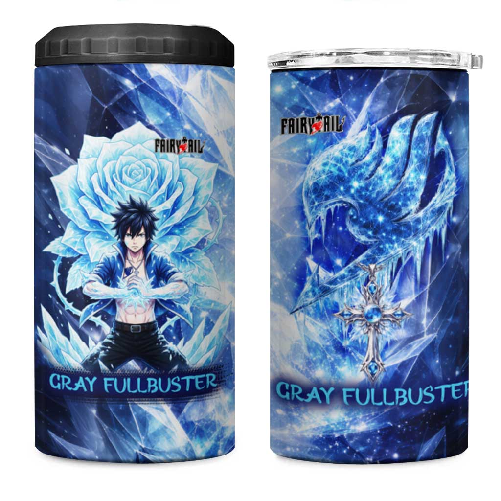 Gray Fullbuster Fairy Tail 4 in 1 Can Cooler Tumbler Ice Magic Anime Style with Crystal Freeze Motif