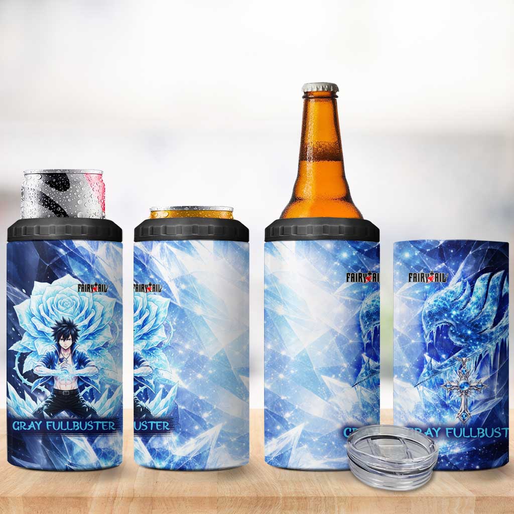 Gray Fullbuster Fairy Tail 4 in 1 Can Cooler Tumbler Ice Magic Anime Style with Crystal Freeze Motif