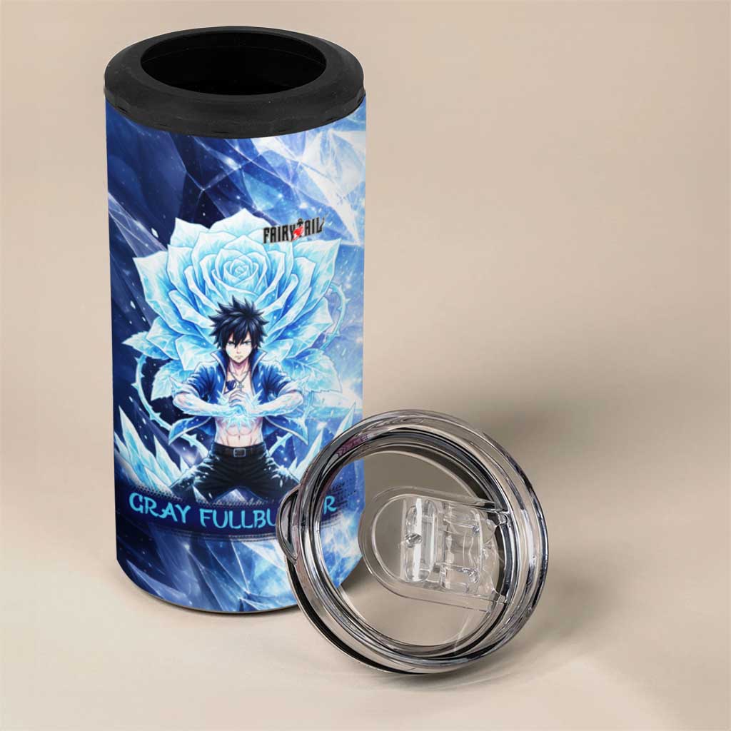 Gray Fullbuster Fairy Tail 4 in 1 Can Cooler Tumbler Ice Magic Anime Style with Crystal Freeze Motif