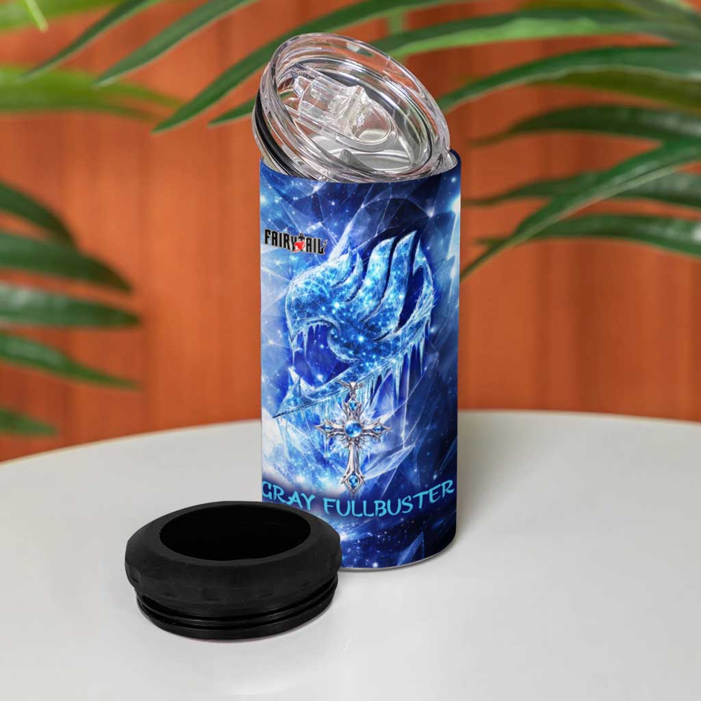 Gray Fullbuster Fairy Tail 4 in 1 Can Cooler Tumbler Ice Magic Anime Style with Crystal Freeze Motif