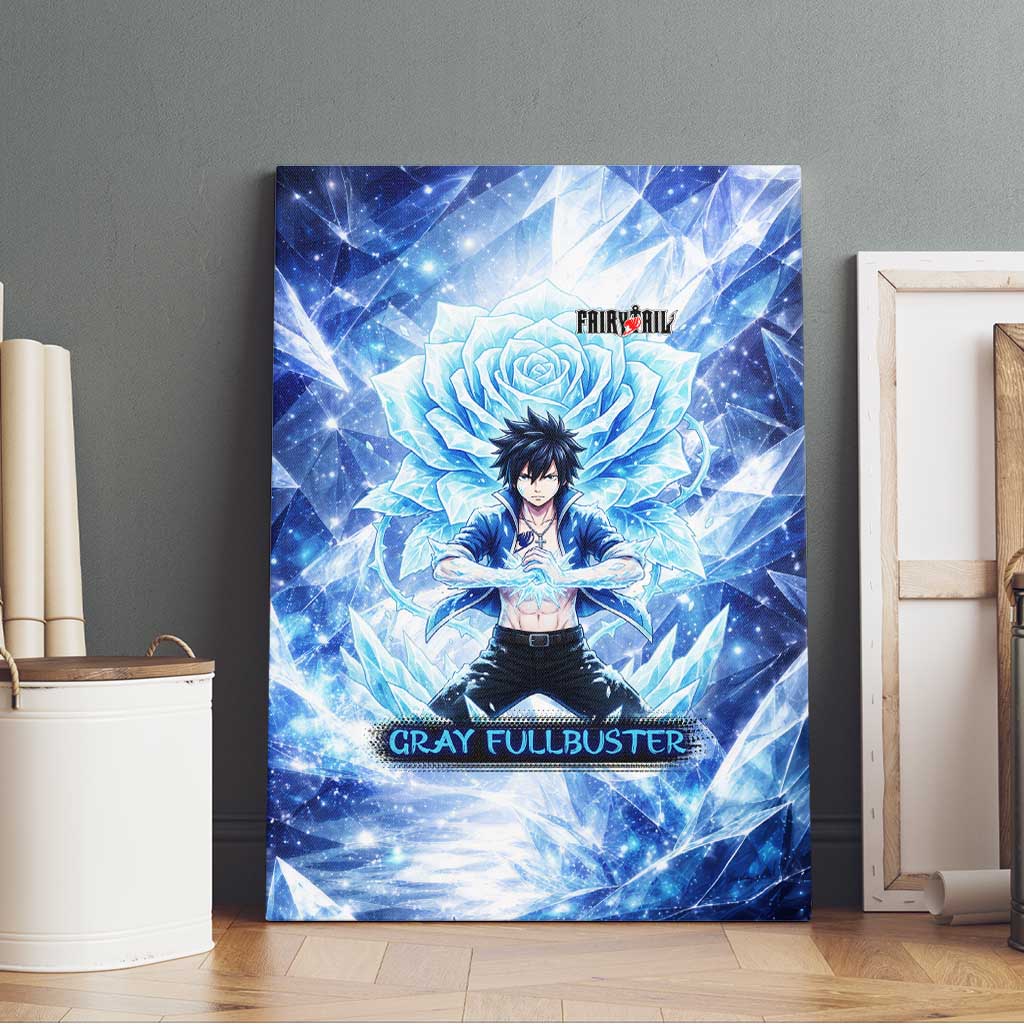 Gray Fullbuster Fairy Tail Canvas Wall Art Ice Magic Anime Style with Crystal Freeze Motif