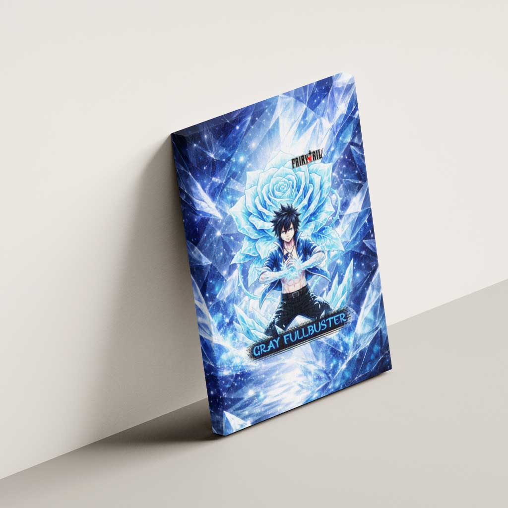 Gray Fullbuster Fairy Tail Canvas Wall Art Ice Magic Anime Style with Crystal Freeze Motif
