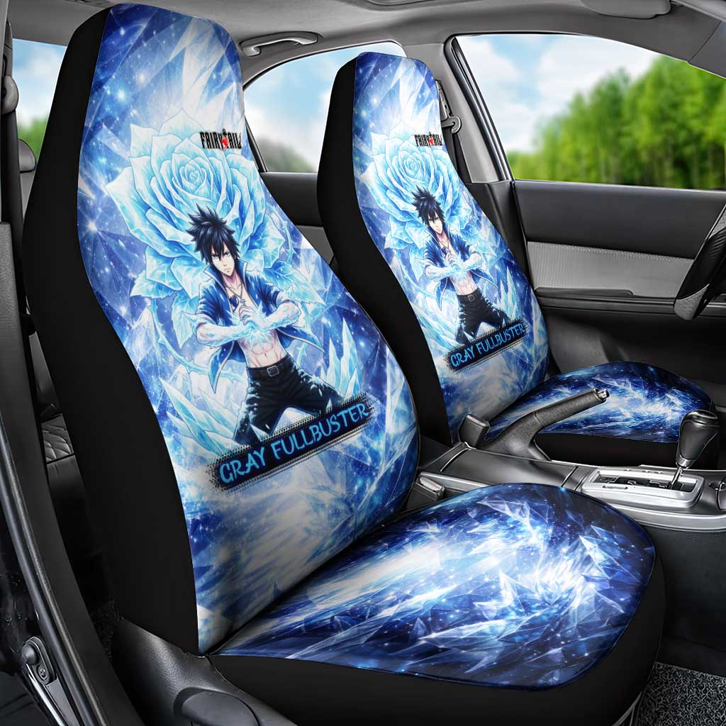 Gray Fullbuster Fairy Tail Car Seat Cover Ice Magic Anime Style with Crystal Freeze Motif