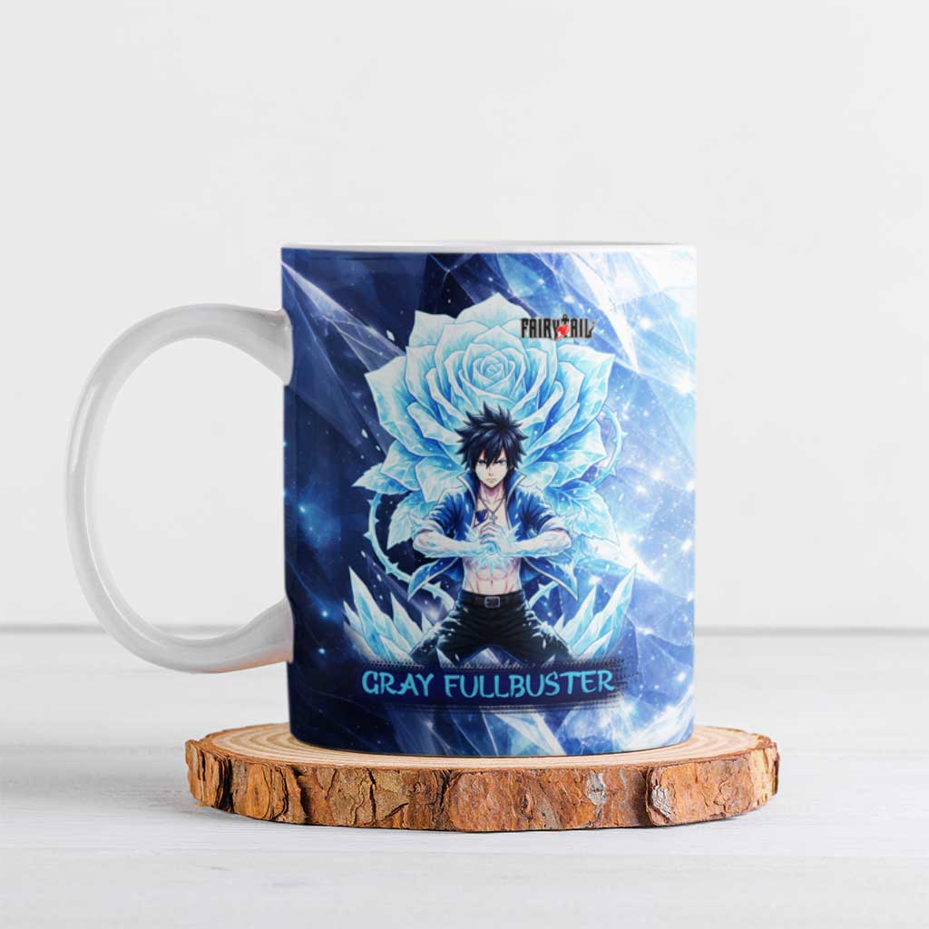 Gray Fullbuster Fairy Tail Ceramic Mug Ice Magic Anime Style with Crystal Freeze Motif
