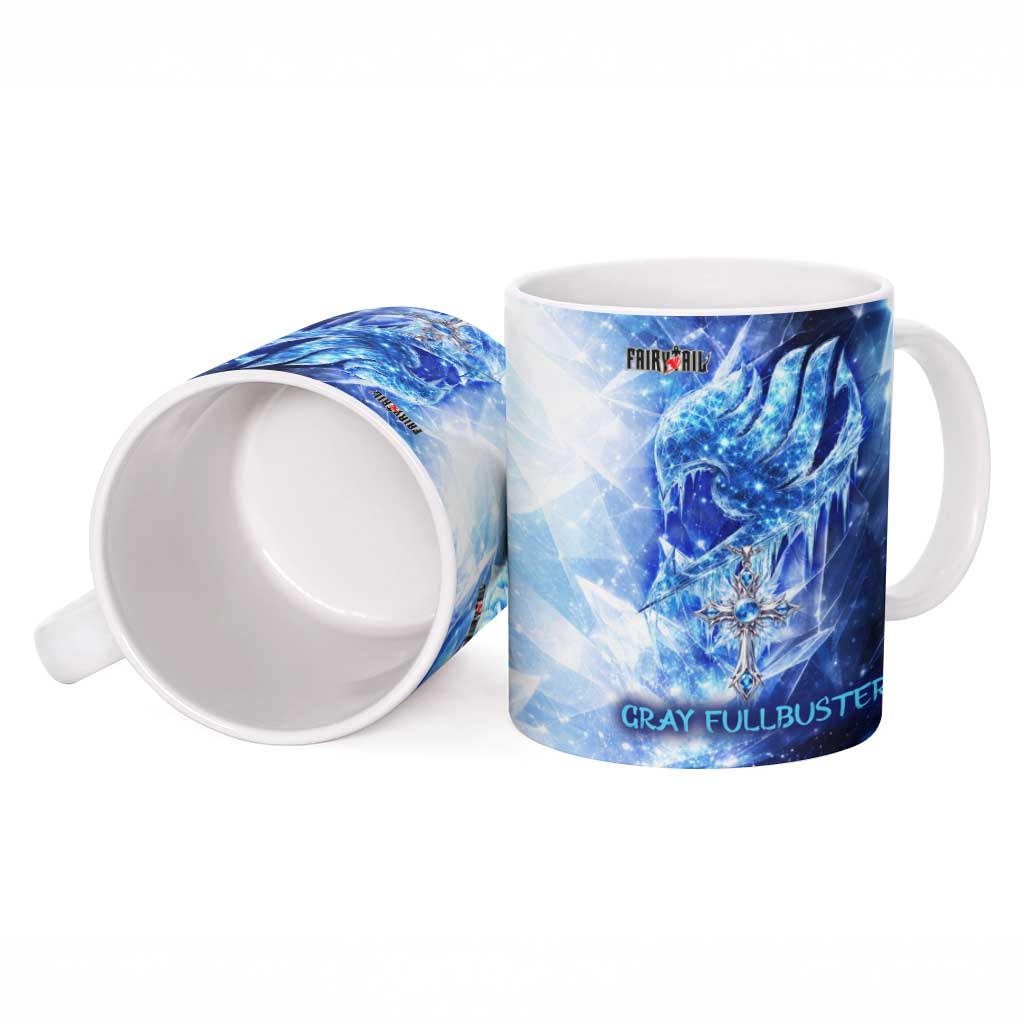 Gray Fullbuster Fairy Tail Ceramic Mug Ice Magic Anime Style with Crystal Freeze Motif