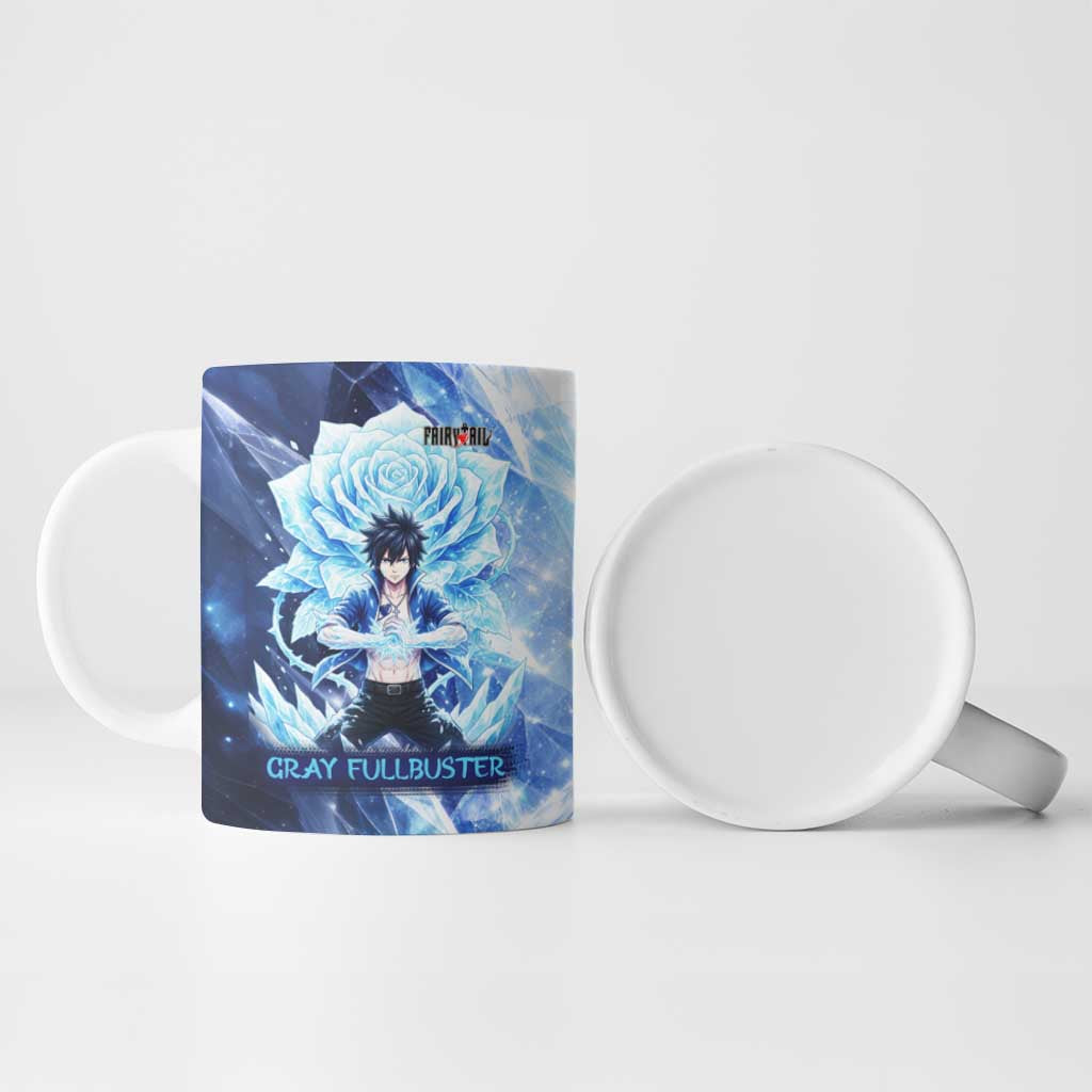 Gray Fullbuster Fairy Tail Ceramic Mug Ice Magic Anime Style with Crystal Freeze Motif