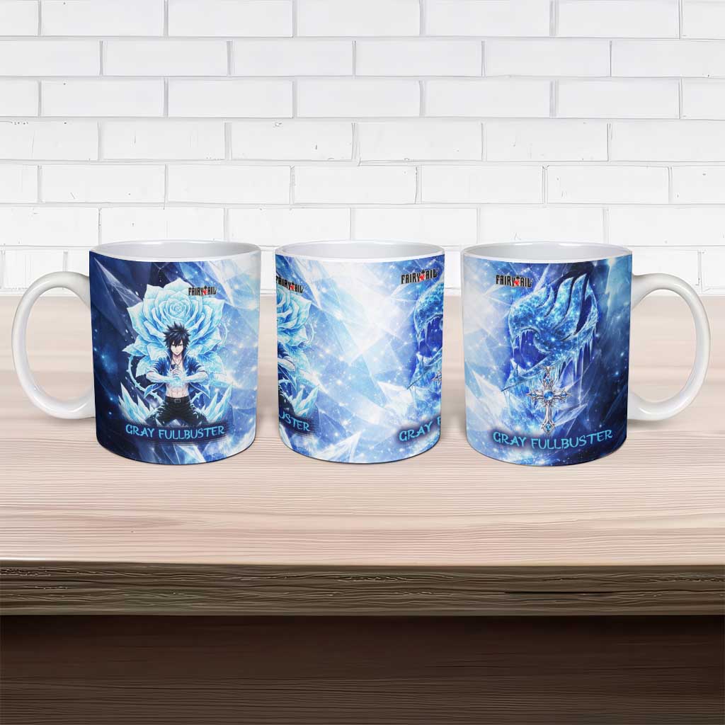 Gray Fullbuster Fairy Tail Ceramic Mug Ice Magic Anime Style with Crystal Freeze Motif