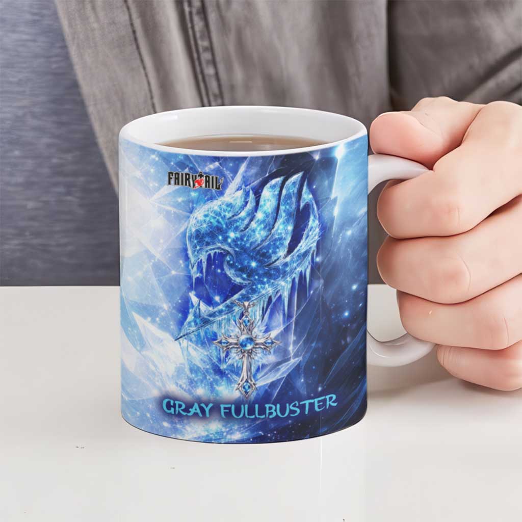 Gray Fullbuster Fairy Tail Ceramic Mug Ice Magic Anime Style with Crystal Freeze Motif