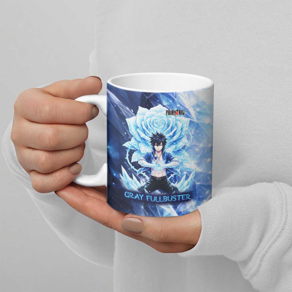 Gray Fullbuster Fairy Tail Ceramic Mug Ice Magic Anime Style with Crystal Freeze Motif