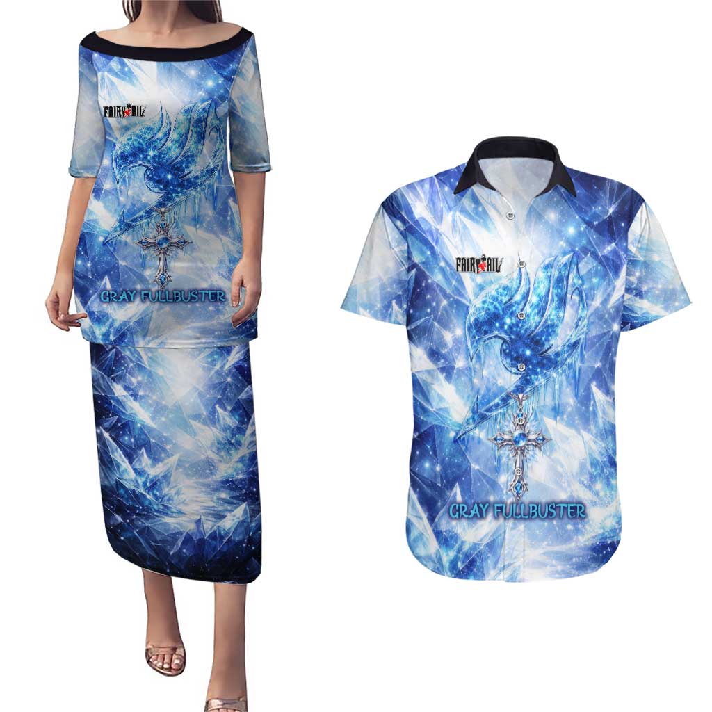 Gray Fullbuster Fairy Tail Couples Matching Puletasi and Hawaiian Shirt Ice Magic Anime Style with Crystal Freeze Motif