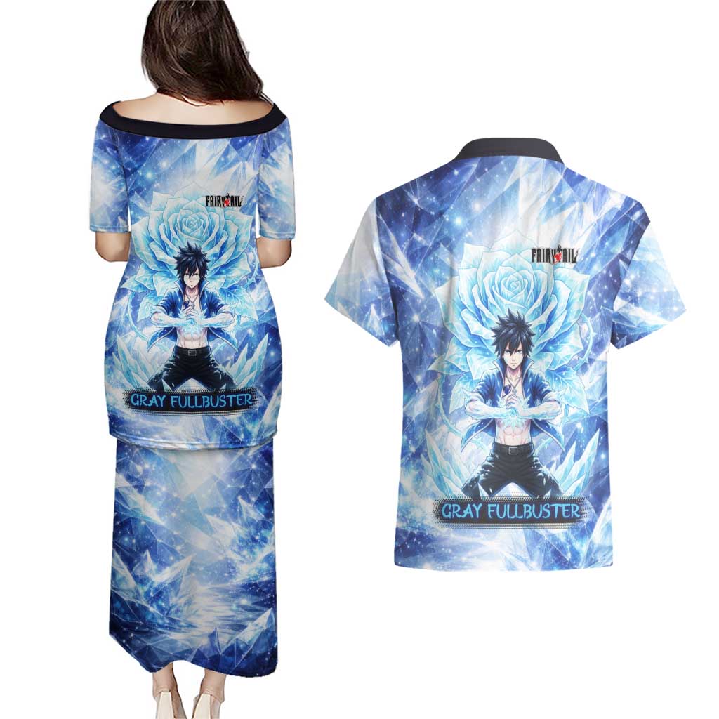 Gray Fullbuster Fairy Tail Couples Matching Puletasi and Hawaiian Shirt Ice Magic Anime Style with Crystal Freeze Motif