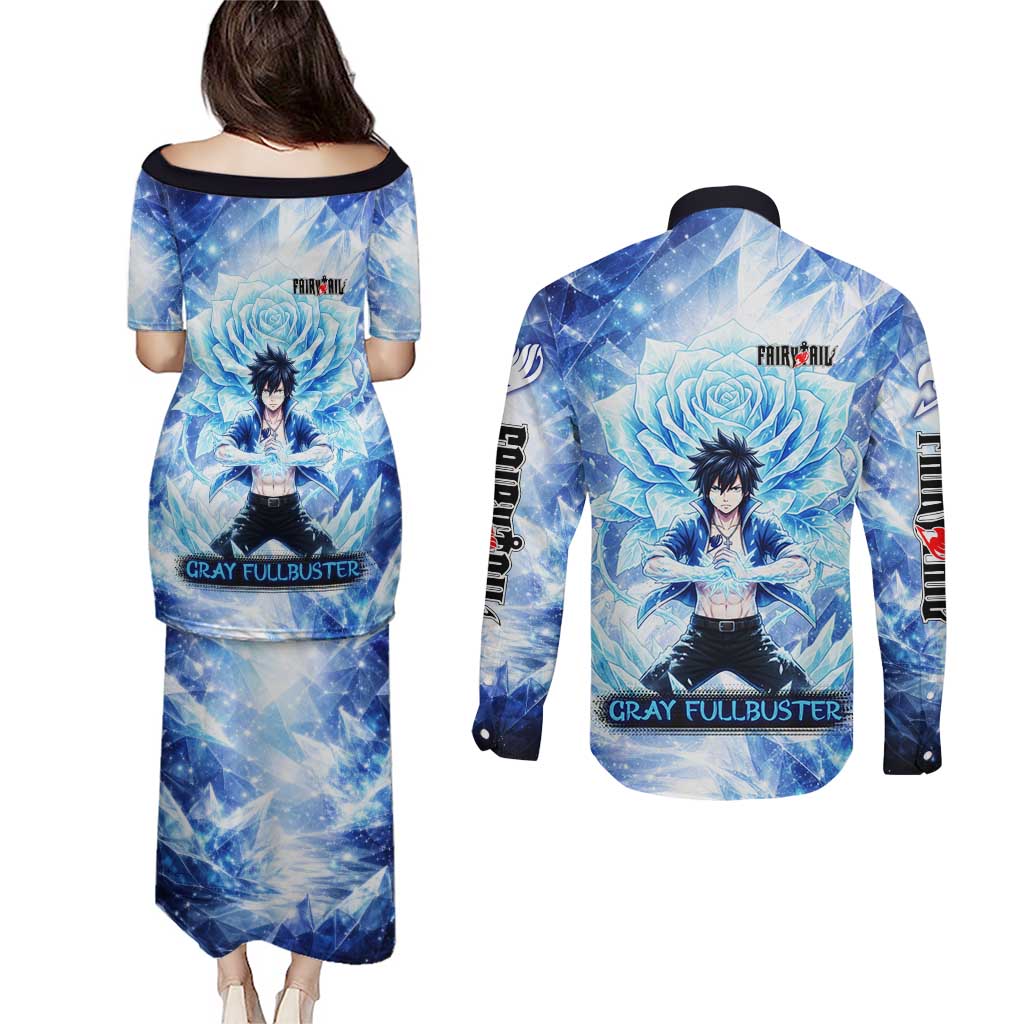 Gray Fullbuster Fairy Tail Couples Matching Puletasi and Long Sleeve Button Shirt Ice Magic Anime Style with Crystal Freeze Motif