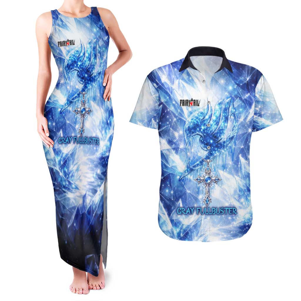 Gray Fullbuster Fairy Tail Couples Matching Tank Maxi Dress and Hawaiian Shirt Ice Magic Anime Style with Crystal Freeze Motif