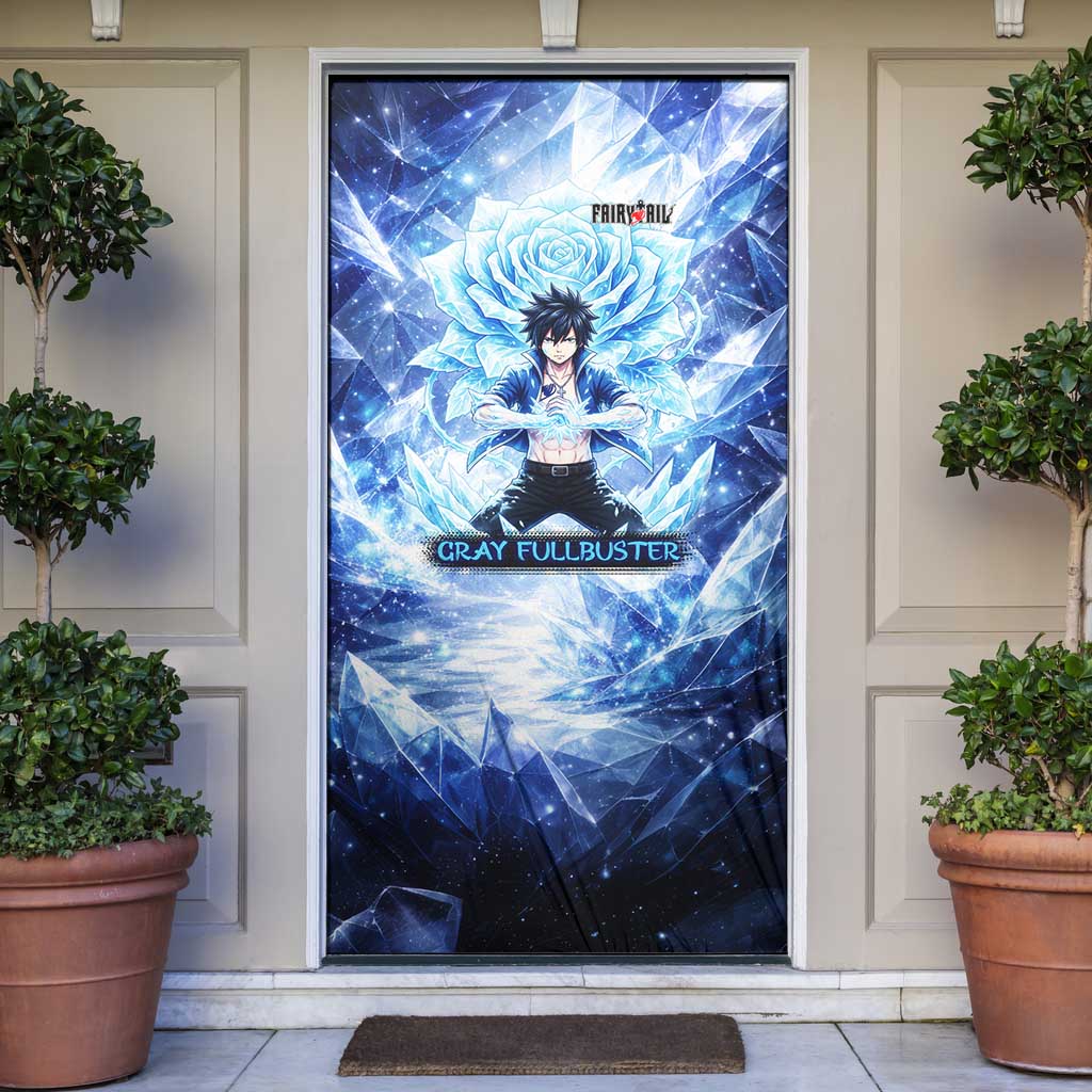 Gray Fullbuster Fairy Tail Door Cover Ice Magic Anime Style with Crystal Freeze Motif