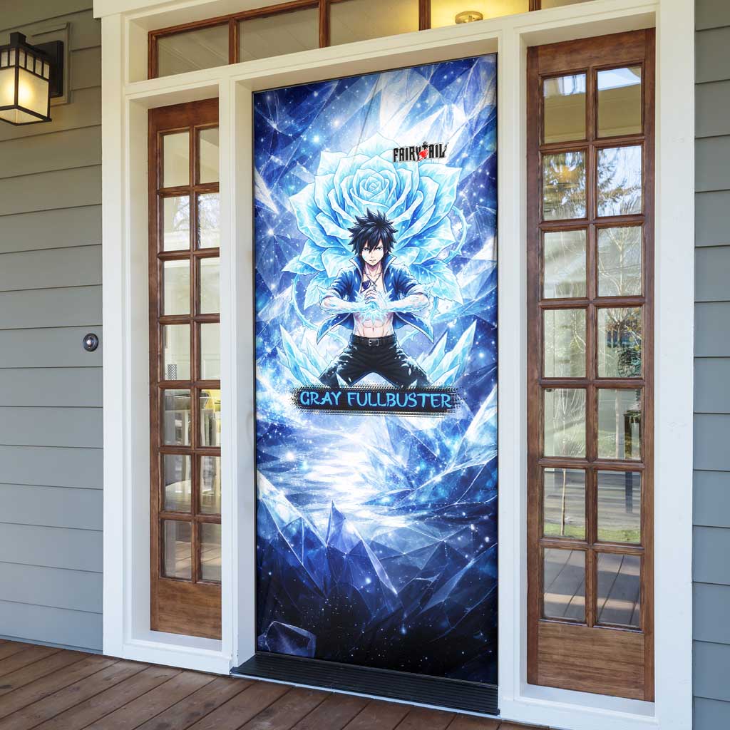 Gray Fullbuster Fairy Tail Door Cover Ice Magic Anime Style with Crystal Freeze Motif