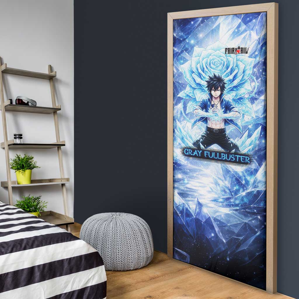 Gray Fullbuster Fairy Tail Door Cover Ice Magic Anime Style with Crystal Freeze Motif