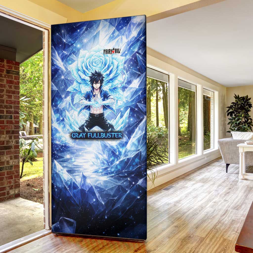 Gray Fullbuster Fairy Tail Door Cover Ice Magic Anime Style with Crystal Freeze Motif