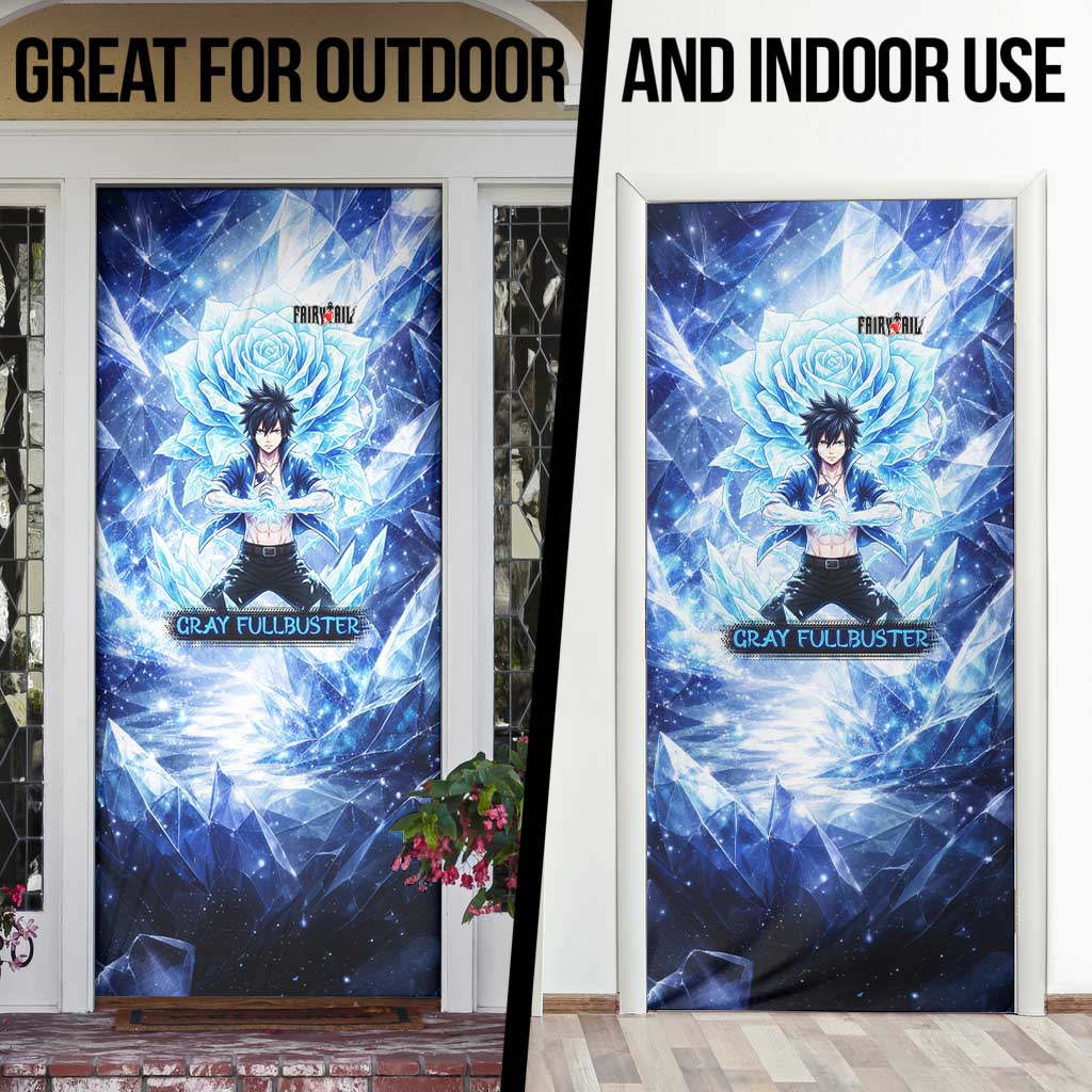 Gray Fullbuster Fairy Tail Door Cover Ice Magic Anime Style with Crystal Freeze Motif
