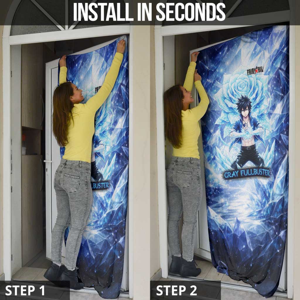 Gray Fullbuster Fairy Tail Door Cover Ice Magic Anime Style with Crystal Freeze Motif