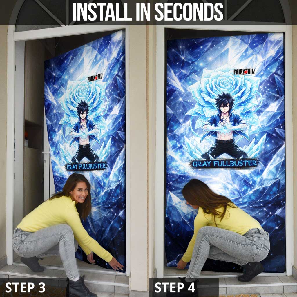 Gray Fullbuster Fairy Tail Door Cover Ice Magic Anime Style with Crystal Freeze Motif