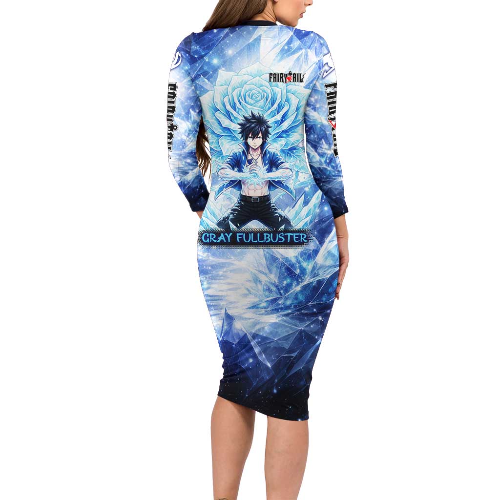 Gray Fullbuster Fairy Tail Family Matching Long Sleeve Bodycon Dress and Hawaiian Shirt Ice Magic Anime Style with Crystal Freeze Motif