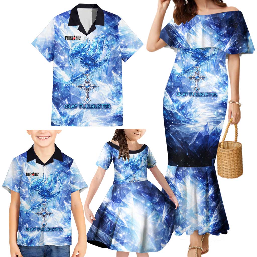 Gray Fullbuster Fairy Tail Family Matching Mermaid Dress and Hawaiian Shirt Ice Magic Anime Style with Crystal Freeze Motif