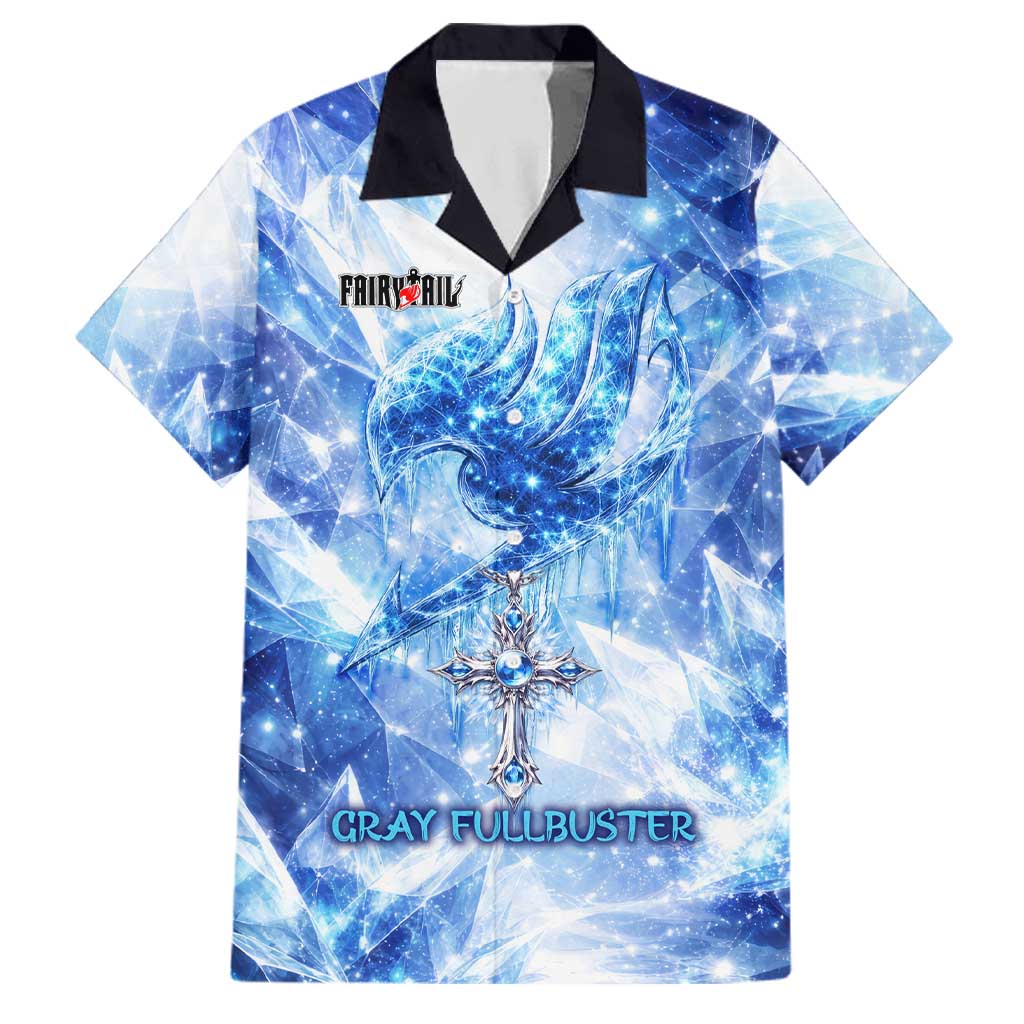 Gray Fullbuster Fairy Tail Family Matching Off The Shoulder Long Sleeve Dress and Hawaiian Shirt Ice Magic Anime Style with Crystal Freeze Motif