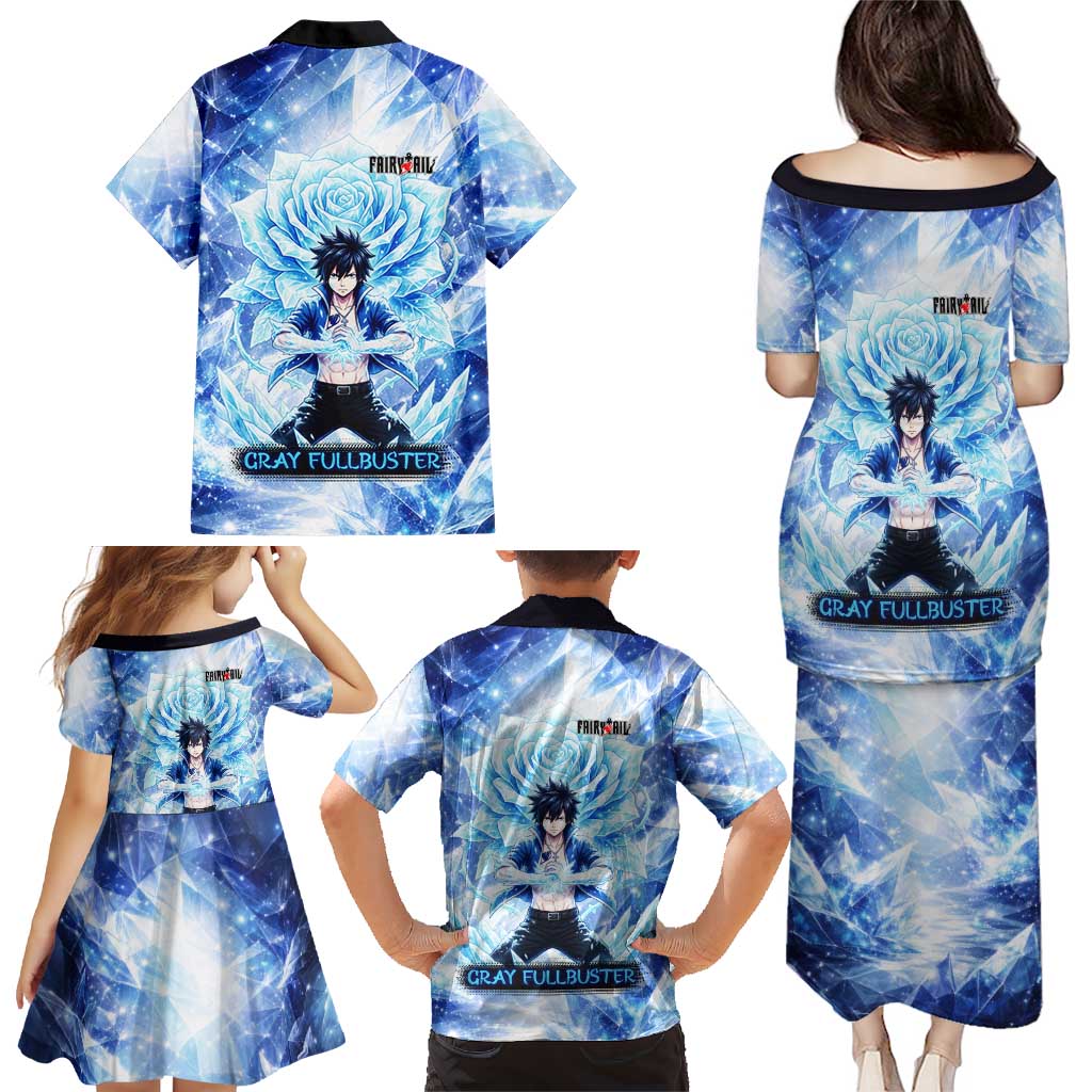 Gray Fullbuster Fairy Tail Family Matching Puletasi and Hawaiian Shirt Ice Magic Anime Style with Crystal Freeze Motif