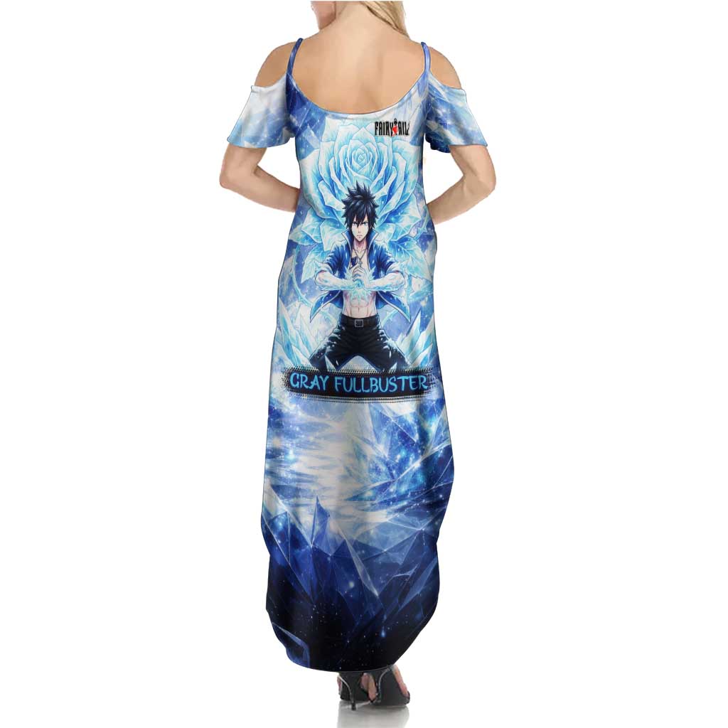 Gray Fullbuster Fairy Tail Family Matching Summer Maxi Dress and Hawaiian Shirt Ice Magic Anime Style with Crystal Freeze Motif