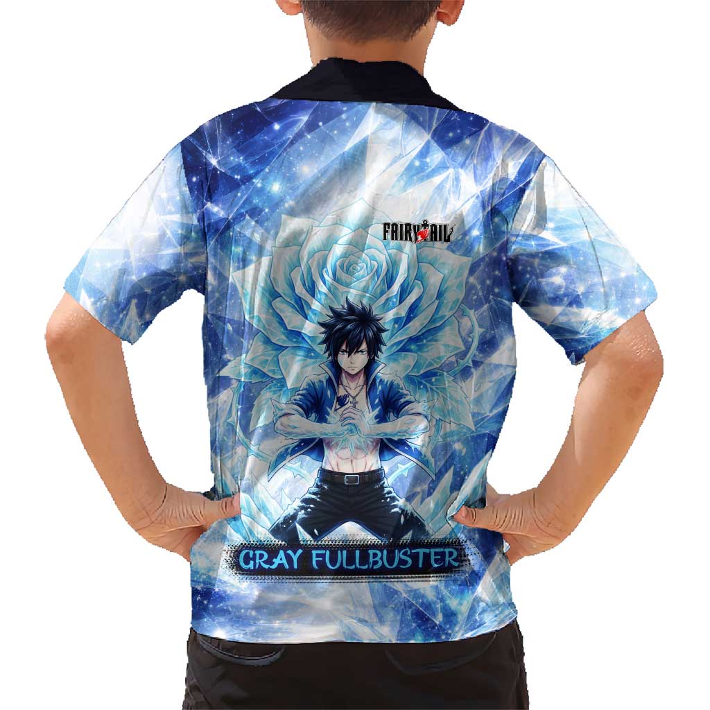 Gray Fullbuster Fairy Tail Family Matching Tank Maxi Dress and Hawaiian Shirt Ice Magic Anime Style with Crystal Freeze Motif