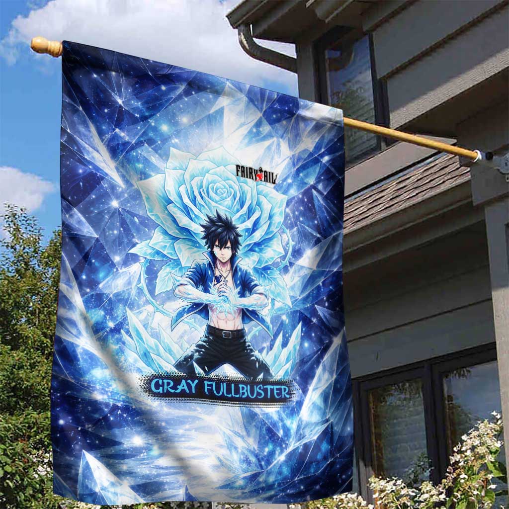Gray Fullbuster Fairy Tail Garden Flag Ice Magic Anime Style with Crystal Freeze Motif