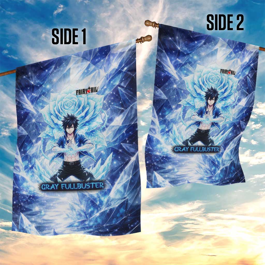 Gray Fullbuster Fairy Tail Garden Flag Ice Magic Anime Style with Crystal Freeze Motif