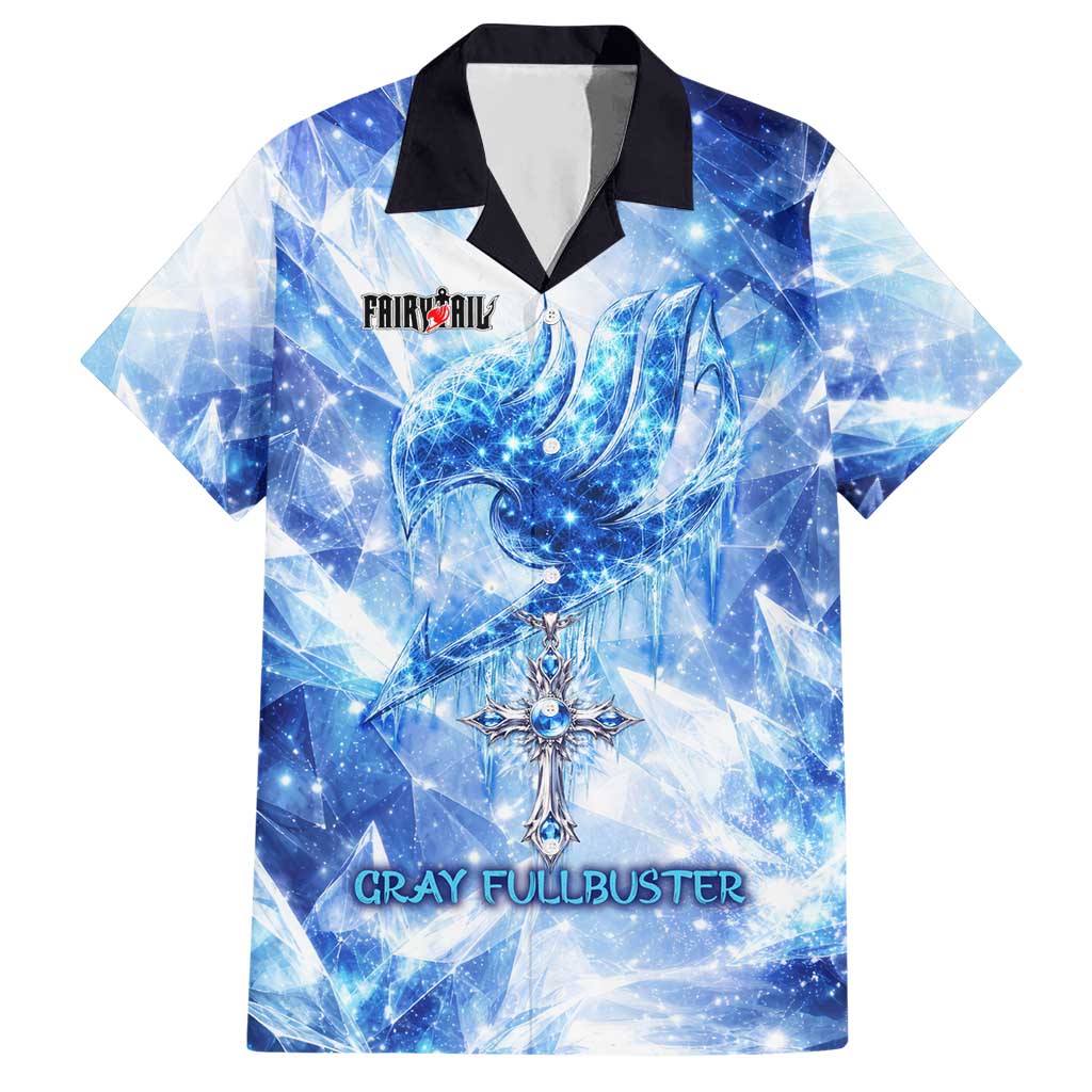 Gray Fullbuster Fairy Tail Hawaiian Shirt Ice Magic Anime Style with Crystal Freeze Motif