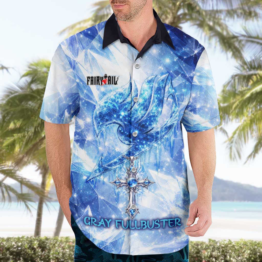 Gray Fullbuster Fairy Tail Hawaiian Shirt Ice Magic Anime Style with Crystal Freeze Motif