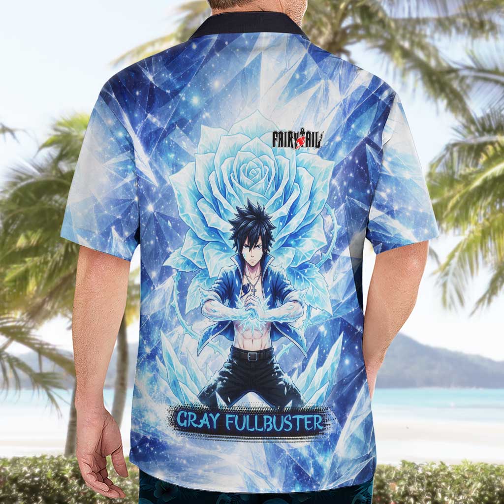 Gray Fullbuster Fairy Tail Hawaiian Shirt Ice Magic Anime Style with Crystal Freeze Motif