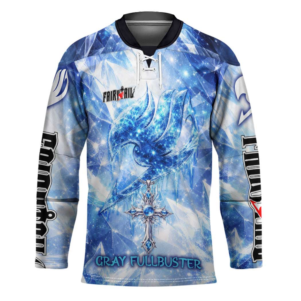 Gray Fullbuster Fairy Tail Hockey Jersey Ice Magic Anime Style with Crystal Freeze Motif
