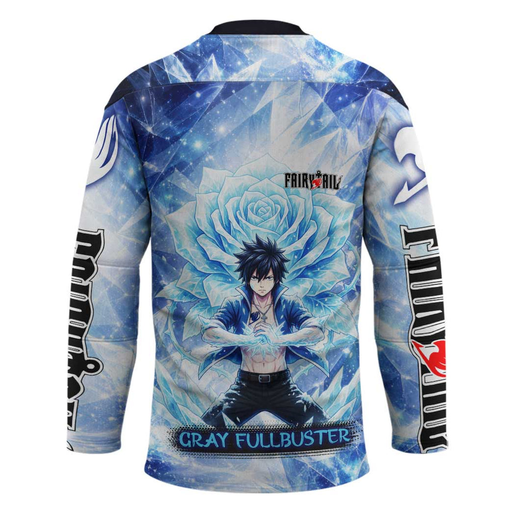 Gray Fullbuster Fairy Tail Hockey Jersey Ice Magic Anime Style with Crystal Freeze Motif