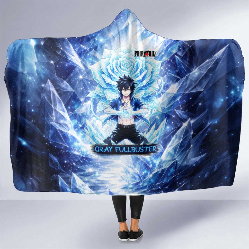 Gray Fullbuster Fairy Tail Hooded Blanket Ice Magic Anime Style with Crystal Freeze Motif