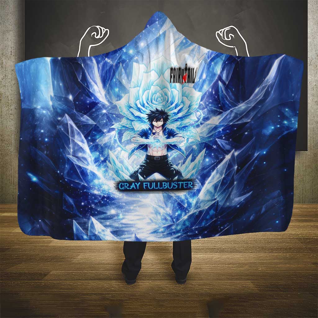 Gray Fullbuster Fairy Tail Hooded Blanket Ice Magic Anime Style with Crystal Freeze Motif