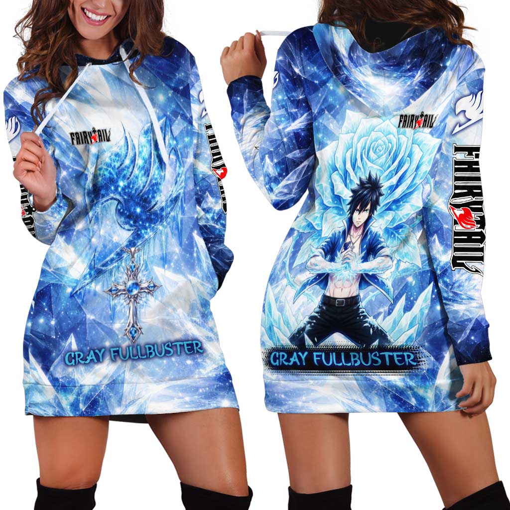 Gray Fullbuster Fairy Tail Hoodie Dress Ice Magic Anime Style with Crystal Freeze Motif