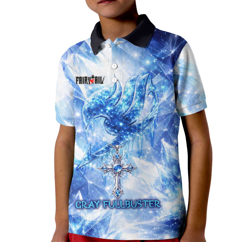 Gray Fullbuster Fairy Tail Kid Polo Shirt Ice Magic Anime Style with Crystal Freeze Motif