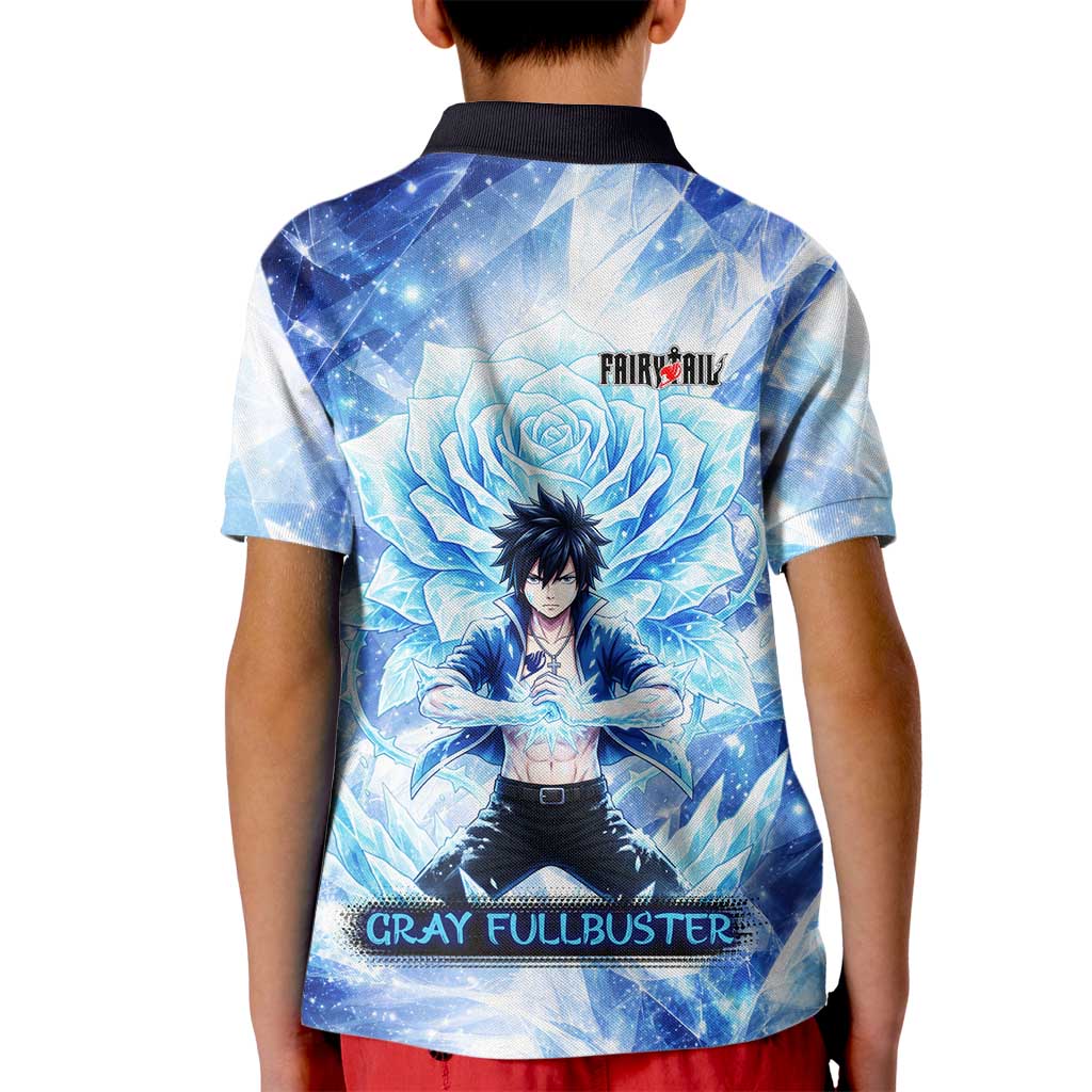 Gray Fullbuster Fairy Tail Kid Polo Shirt Ice Magic Anime Style with Crystal Freeze Motif