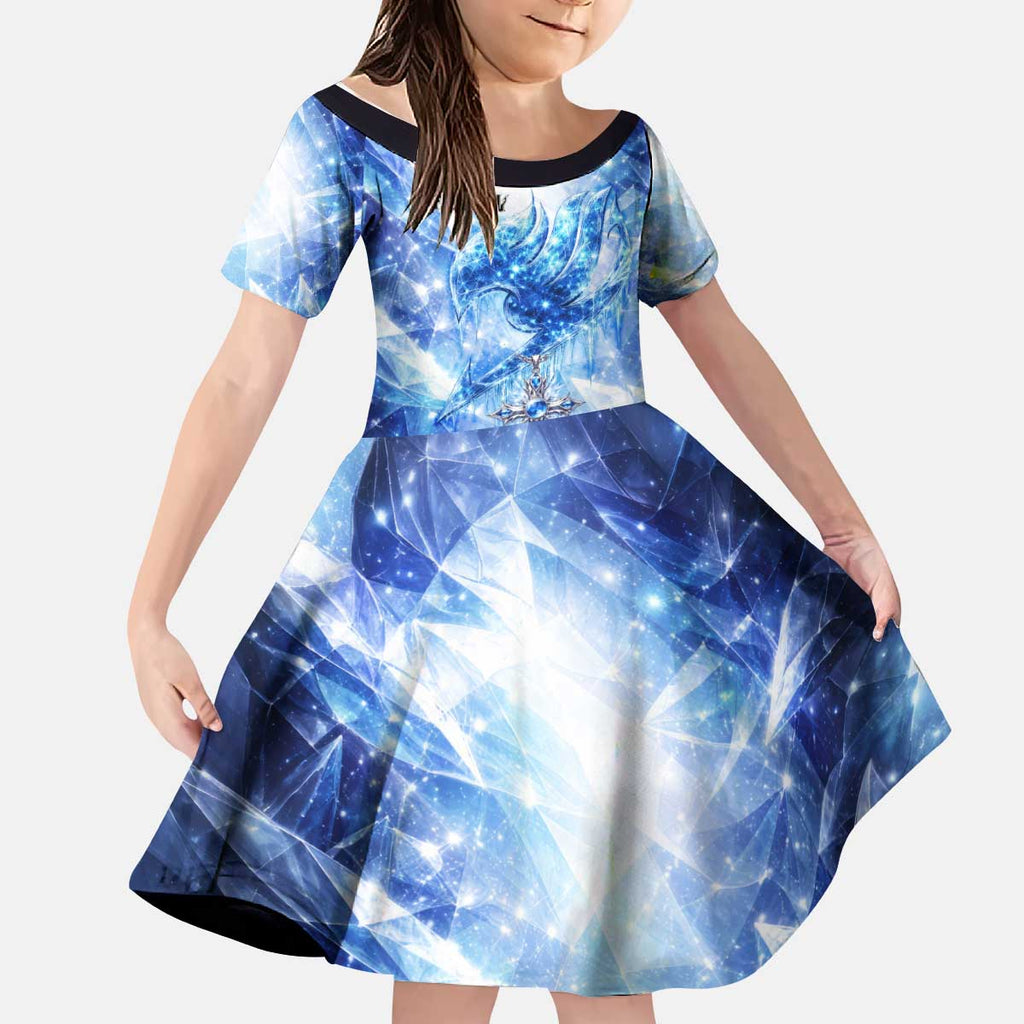 Gray Fullbuster Fairy Tail Kid Short Sleeve Dress Ice Magic Anime Style with Crystal Freeze Motif
