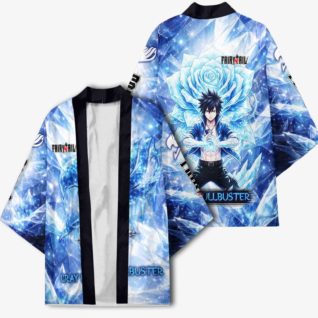 Gray Fullbuster Fairy Tail Kimono Ice Magic Anime Style with Crystal Freeze Motif