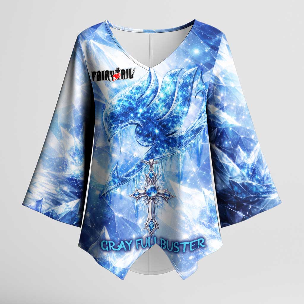 Gray Fullbuster Fairy Tail Kimono Sleeve Blouse Ice Magic Anime Style with Crystal Freeze Motif